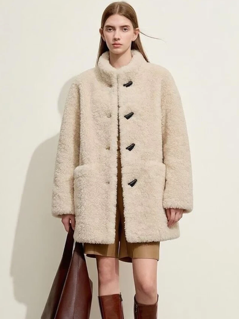 ZADORIN Premium Teddy Coat Mid Length Faux Lamb Fur Coat Woman Stand Collar Warm Loose Faux Fur Jackets Chic Winter Womens Coat