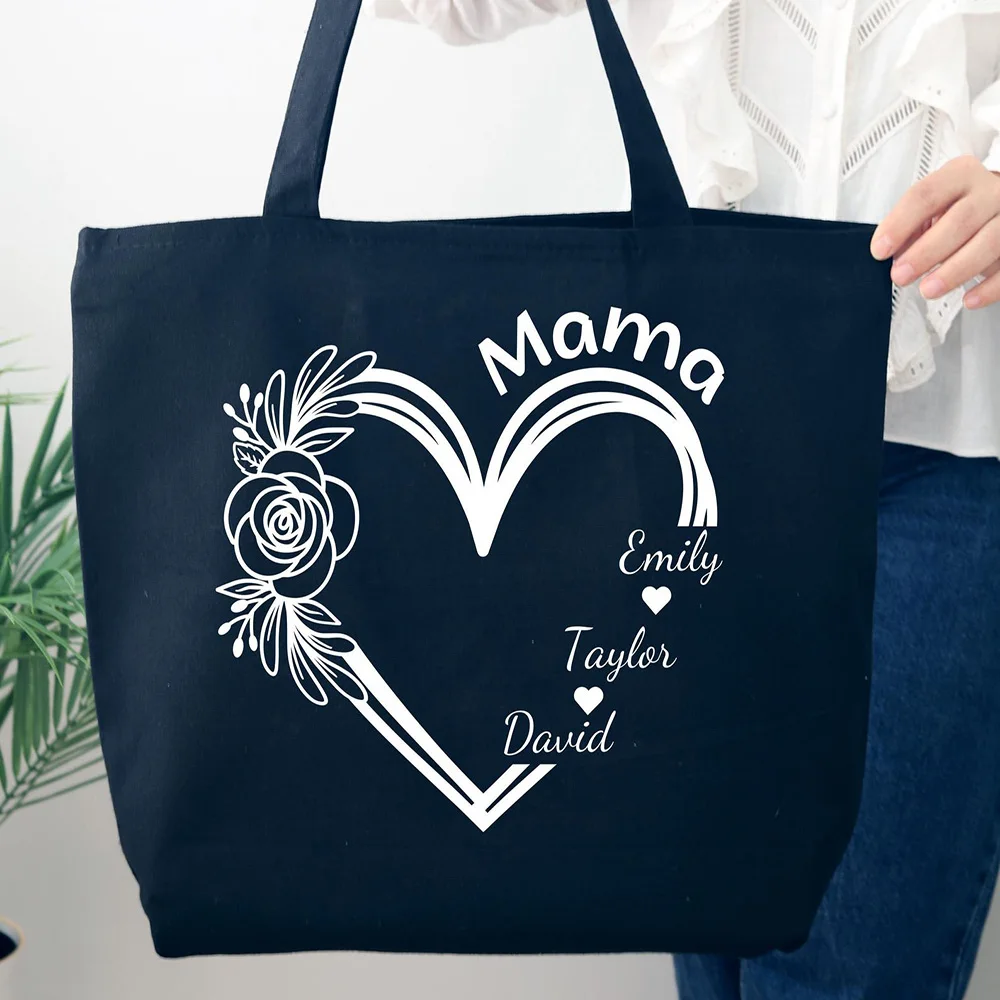 

Soft Canvas Tote Bag Custom Nana Name Floral Print Personalized Mom Handbag For Mothers Day Casual Daily Carry Gift