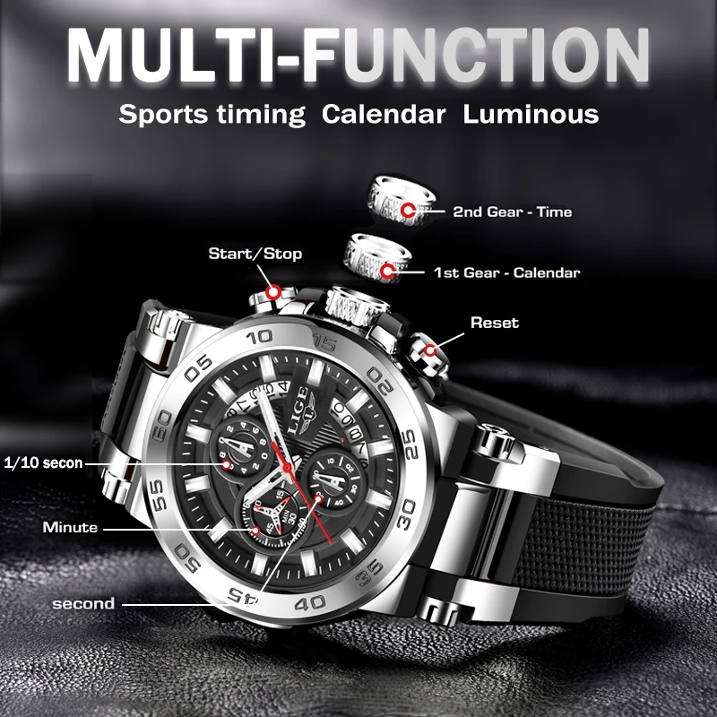 LIGE Top Brand Luxury Men Watches Military Fashion Quartz Watch Men Sport Waterproof Luminous Date Wristwatch Clock Reloj Hombre