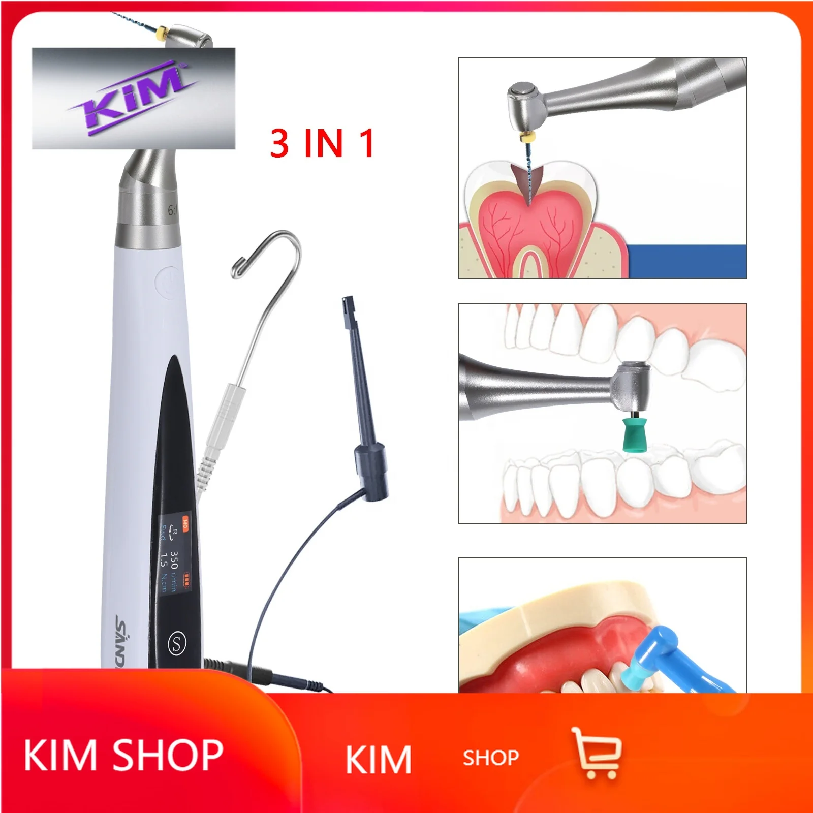 shop kimKimsoSANDENT  3 in 1 Brushless Endo Motor With Built-in Apex Locator Cordless Polishing Prophy Angles Cups Endodontic Tr