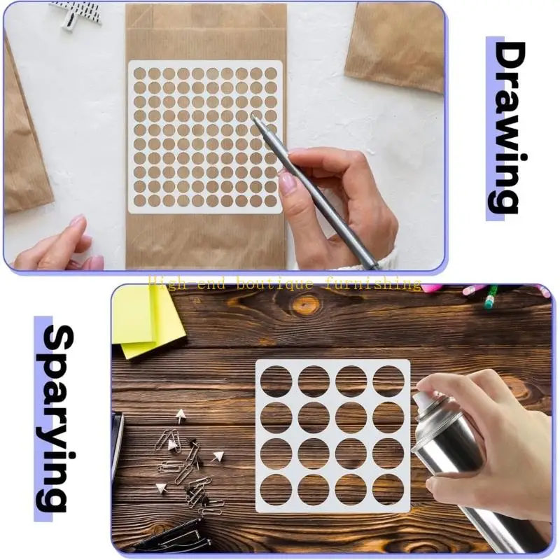 L9NB 16 Piece Wall Art Paint Stencils Set with Round Dot Design Sheets for Furniture Work, Fabric Painting, Projects and Hand