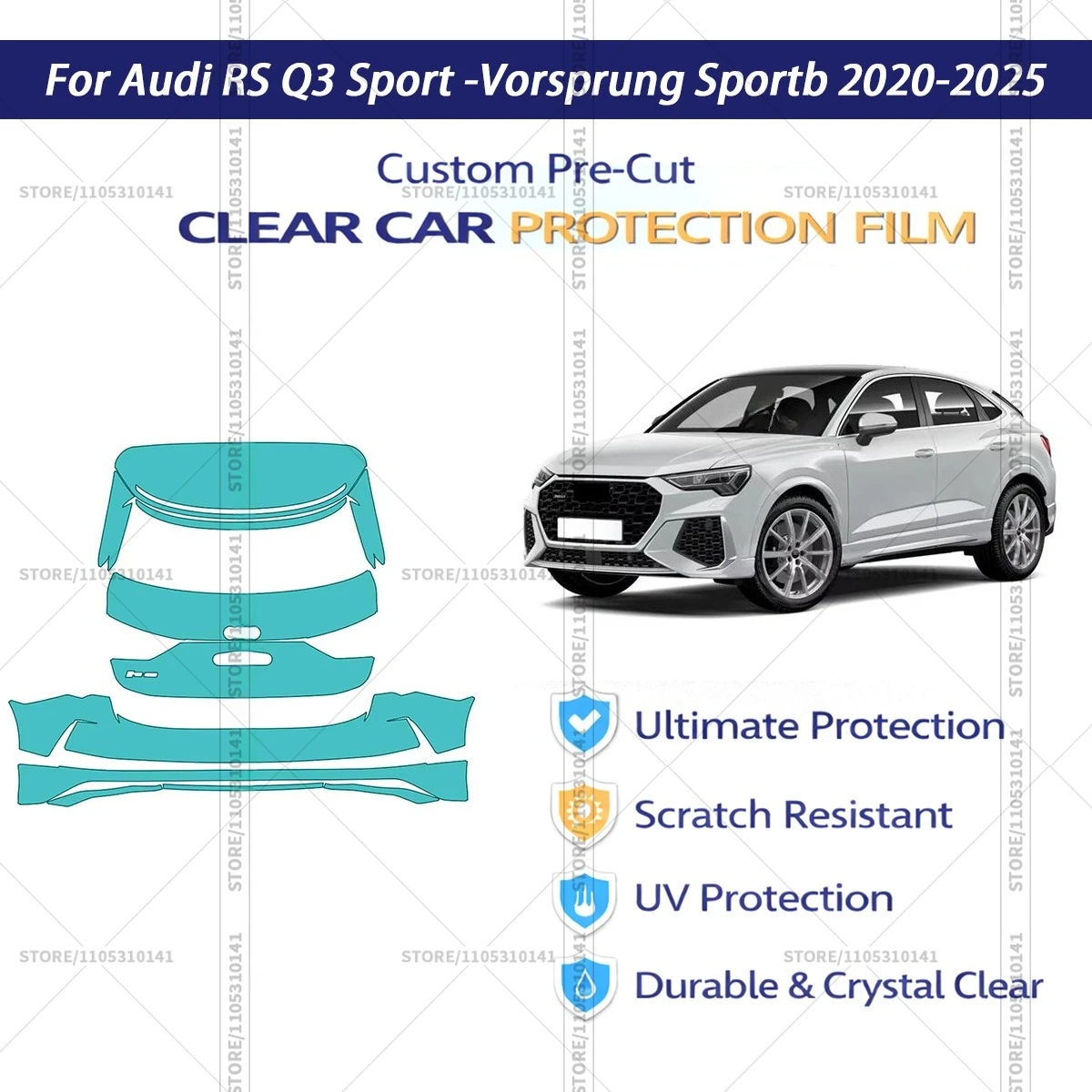 

For Audi-RS-Q3-Sport--Vorsprung-Sportb-2020-2025 Pre-Cut Paint Protection Film PPF Transparent Car Film Automotive PPF