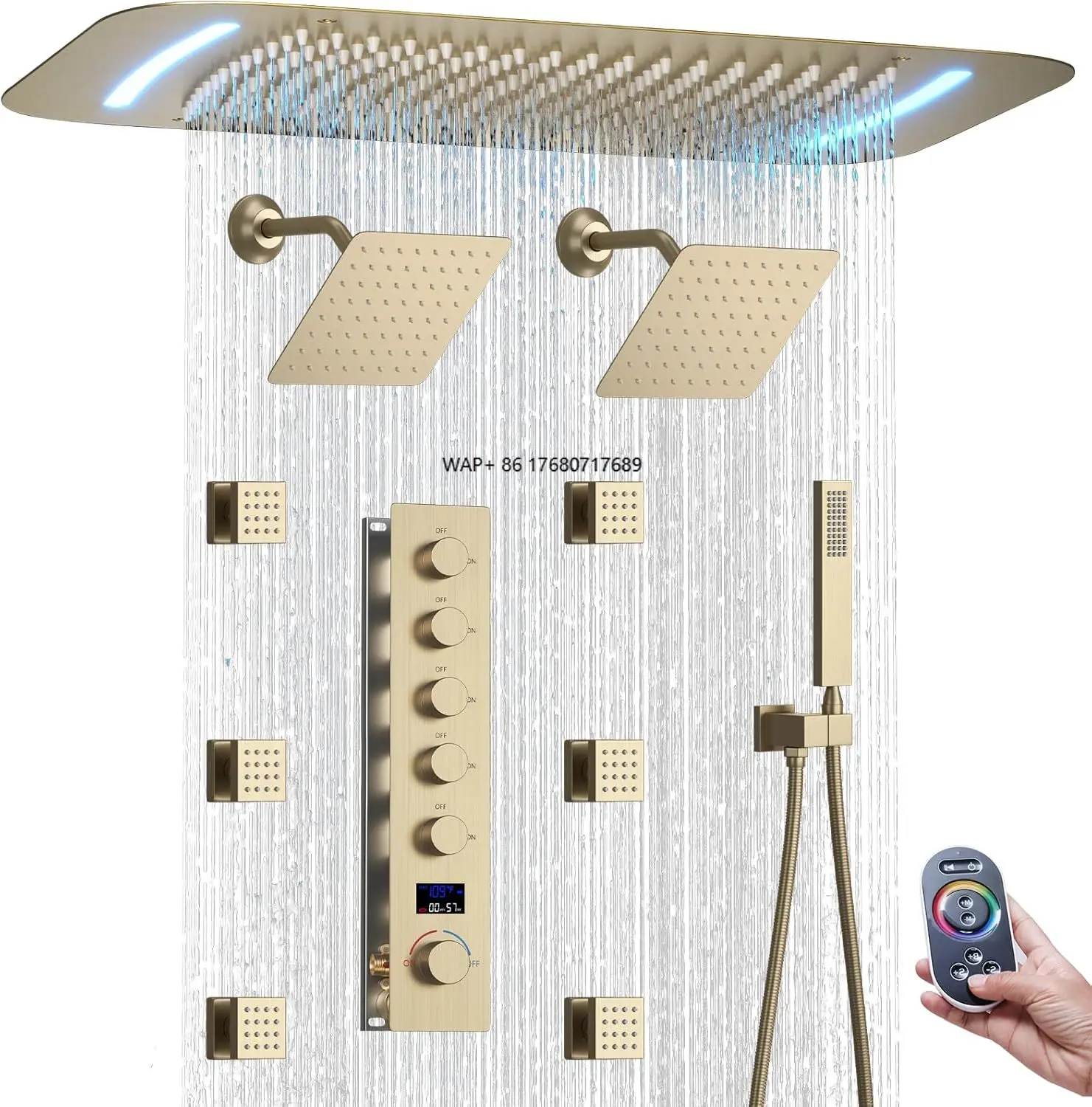 Set doccia con display digitale della temperatura con doppia soffione doccia Set di rubinetti per doccia montati a soffitto da 16 x 26 pollici per bagno