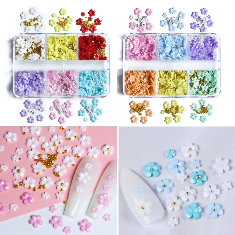 6-compartment Box Size Mixed Resin Flower Accessories Set with Gold Silver Bead