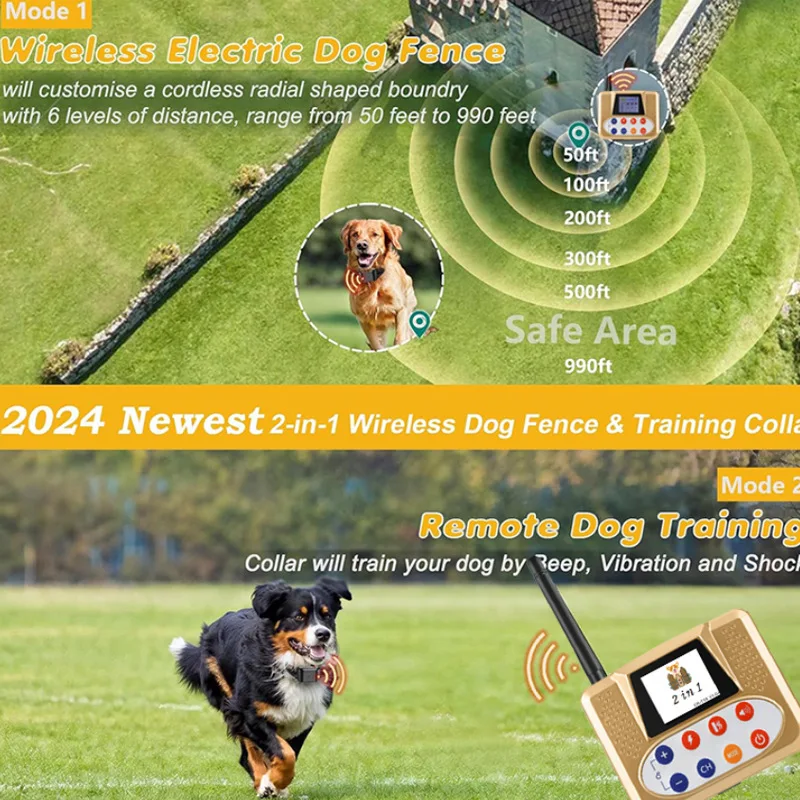Wireless Dog Training Collar Electric Pet Containment System Multi Collars Dogs Adjustable Range Waterproof Receiver Collar