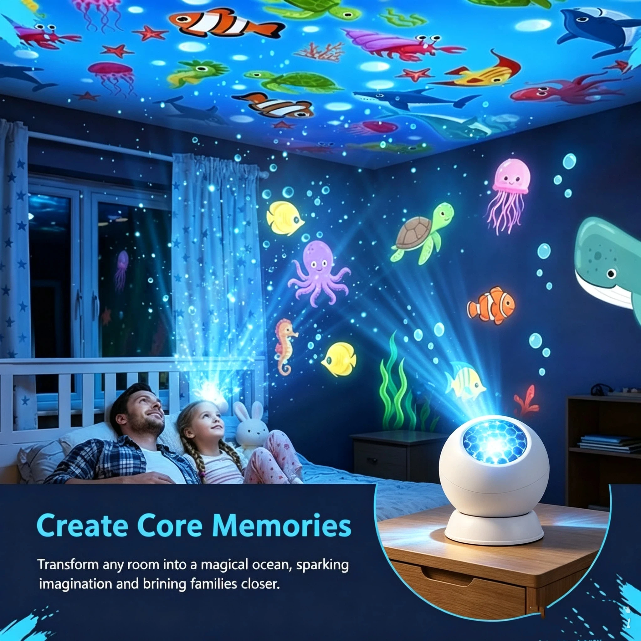 LED Starry Ocean Projector Light, Ocean Rotating Dynamic Projection Night Light, USB Plug-in Ambient Lamp, Decorative Lighting