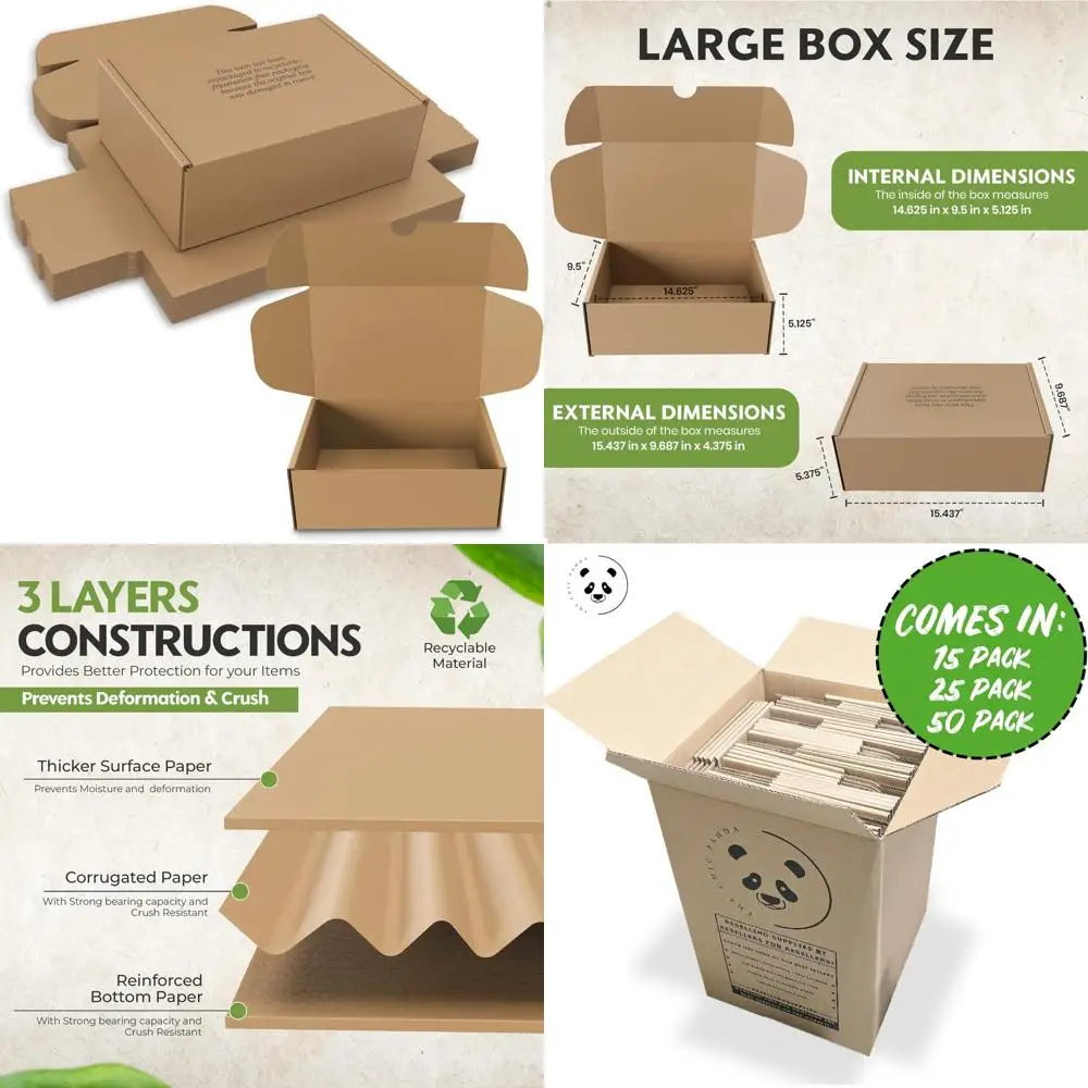 

Large Heavy Duty Cardboard Shoe Boxes - 14.625x9.5x5.125 Inches, Ideal for Shipping and Storage | Bulk Shoe Packaging Boxes