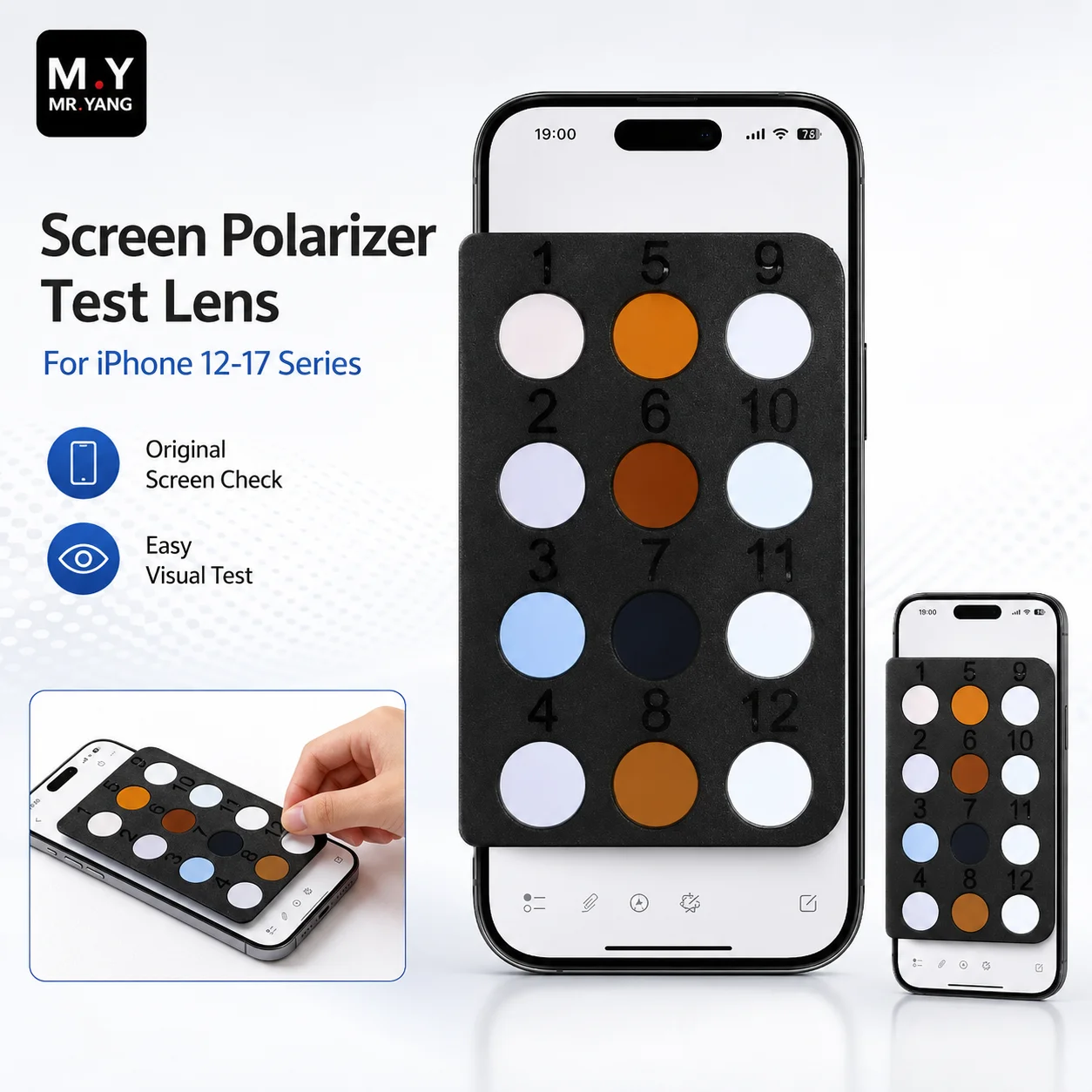 

M.Y MR.YANG Screen Polarizer Test Lens Color Card Authenticity Checker for Original FOG iPhone X-17 LCD Screen Repair Tool