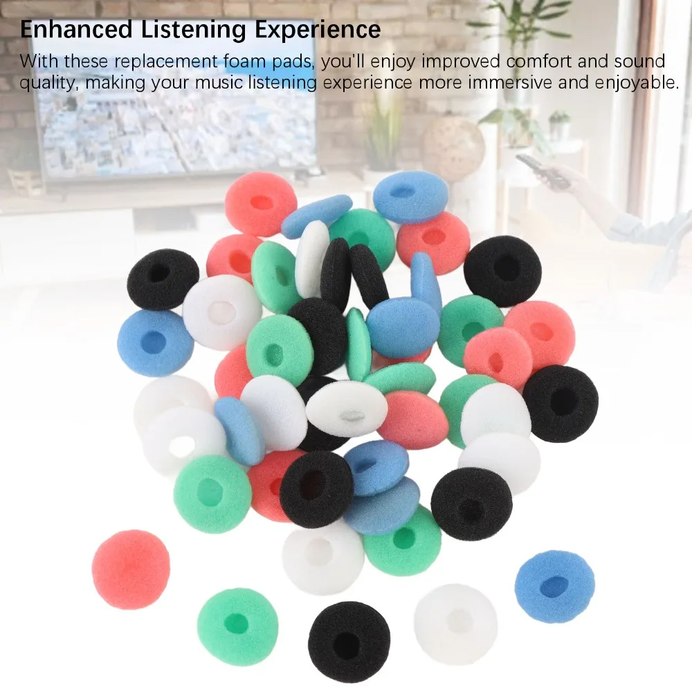 50pcs 15mm Earbud Sponge Cover Soft Foam Black White Red Blue Green Earbud Tip Noise Isolation Sponge MP4 Player