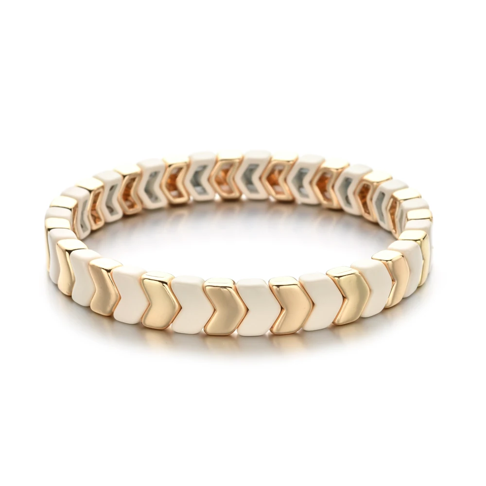 Bracelets en perles d'émail beige pour femmes et hommes, bracelets élastiques, document doré Boho, heureux, nouveau
