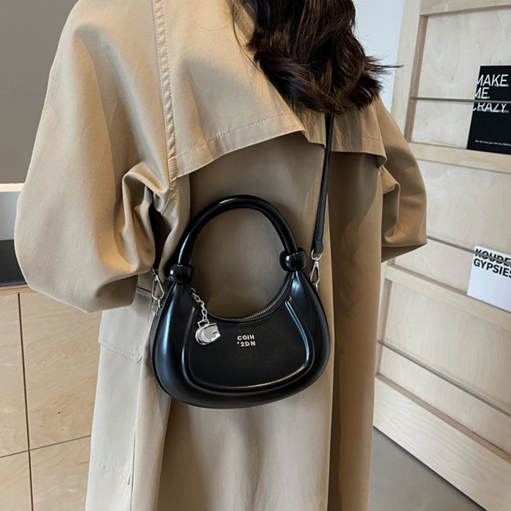 

Vintage Elegant Half-moon Shoulder Bag Korean Style Leather Dumpling Crossbody Bag Retro Zipper Crescent Bag Office Worker