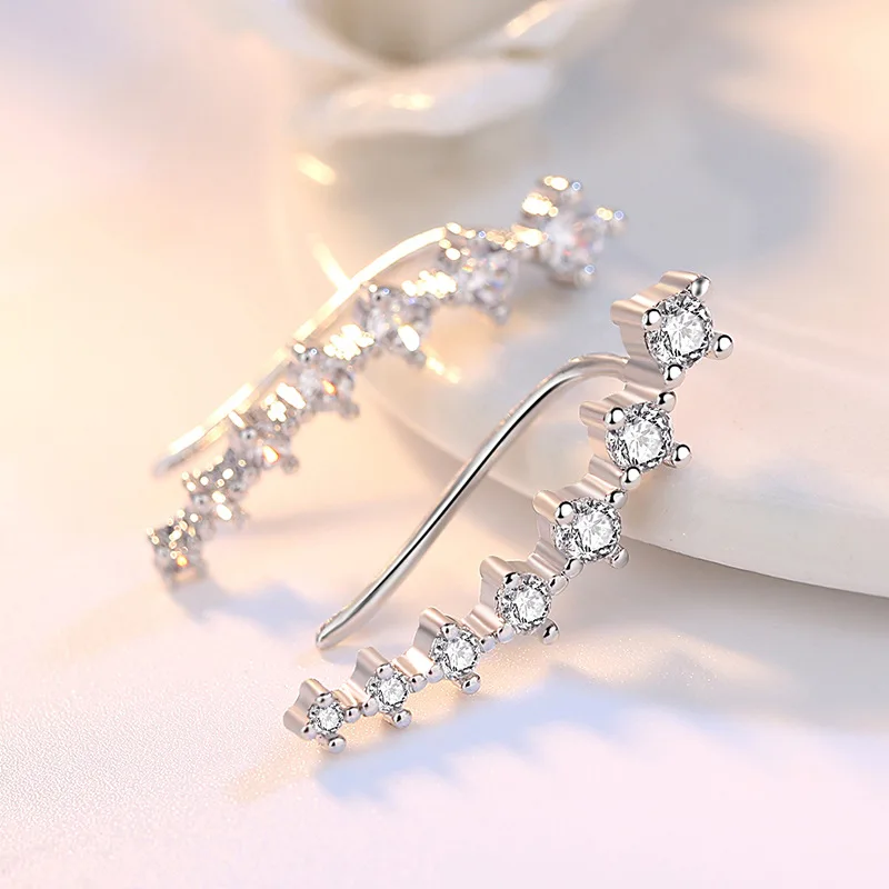 Real 925 Sterling Silver Women\'s High Quality Fashion Jewelry Multiple Crystal Zircon Hoop Earrings New XY0220