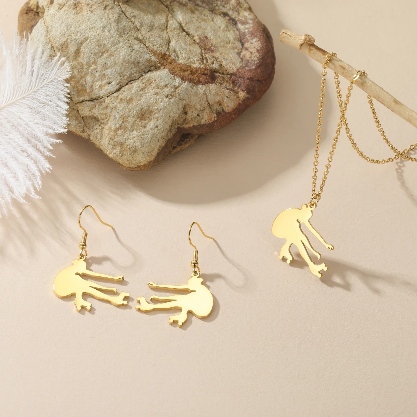 Roller Skater Necklace Earrings Stainless Steel Ice Dancer Figure Pendant Fashion Sport Women Jewelry Friendship Team Gift