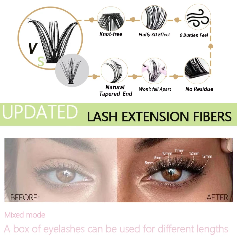 200/160/120/100Cluster Lashes Natural Eyelash extension Volume Individual Lashes Mixed Tray Faux Mink Lashes Cilias Makeup