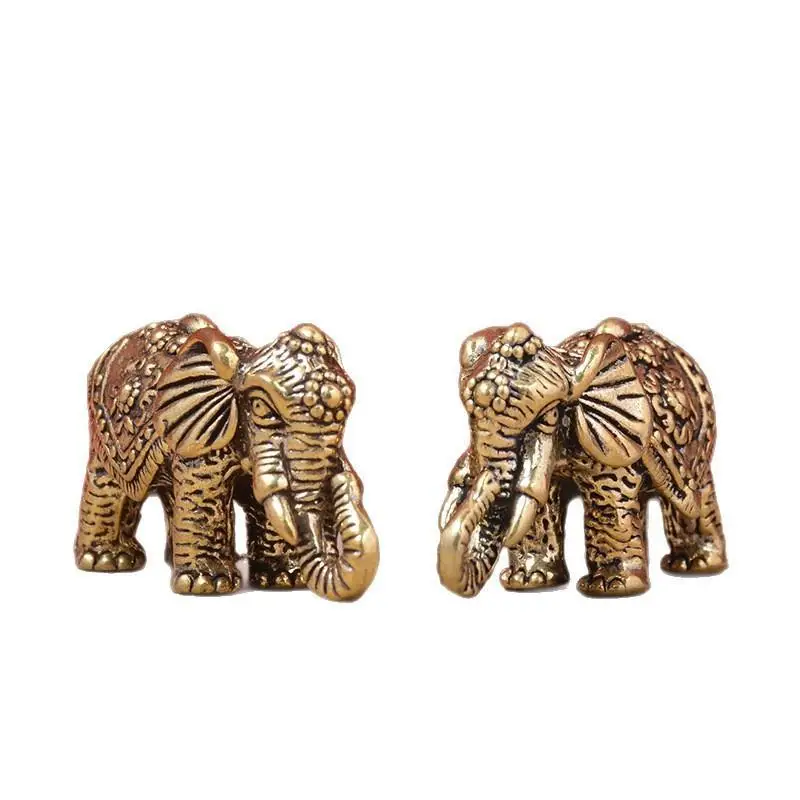 Solid Mini Brass Auspicious Elephant Figurine Heavy Weight Vintage Lucky Statue Desktop Decor for Home