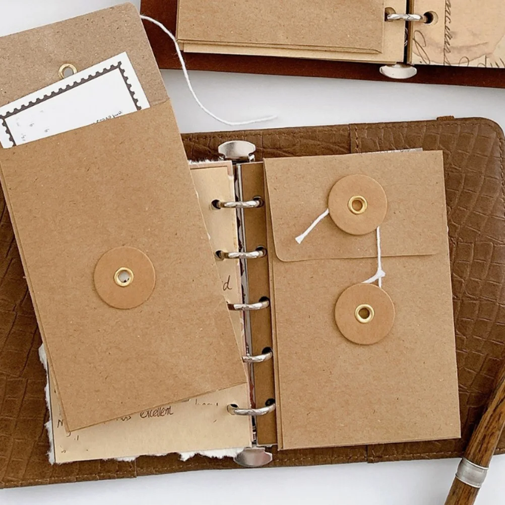 5Pcs Vintage Kraft Paper Document Envelopes with String Tie Closure Small Square Envelopes for Office Organization Greeting