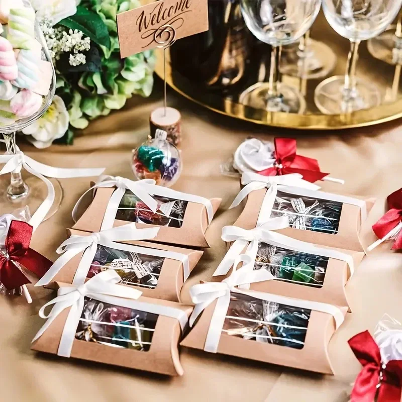 50PCS Paper Pillow Gift Box Transparent PVC Window Box Used for Birthday Parties Christmas Wedding Packaging Jewelry Candy