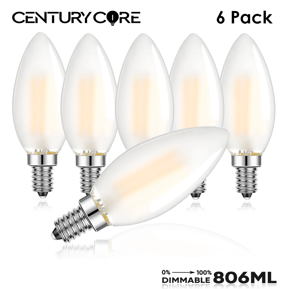 Ampoule LED C35 E14 à Intensité Variable, Lampe à Filament 220V 6.5W 806LM, Blanc Chaud Givré, Bougie, Veilleuses, Décor Vintage d'Nik