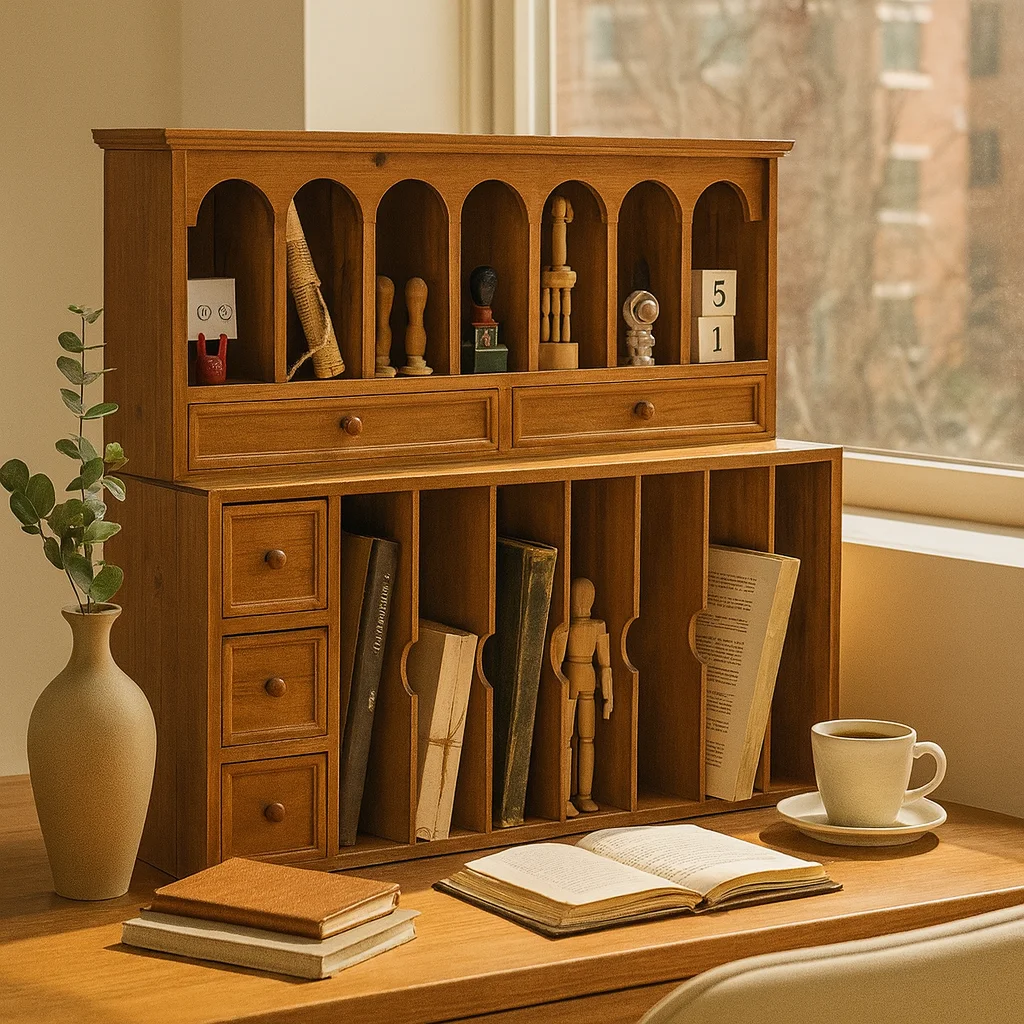 

‌Natural Cedar Wood Bookshelf Organizer,Drawer Desktop Display Stand,Vintage Multi-Layer Cabinet,Study Room File Management‌