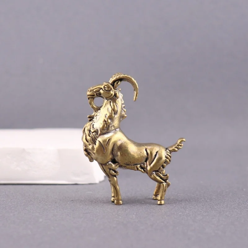 Brass Retro Beard Haughty Antelope Sheep Metal Handicraft Ornament Home Office Desktop Ornament Tea Pet Figurines Miniatures