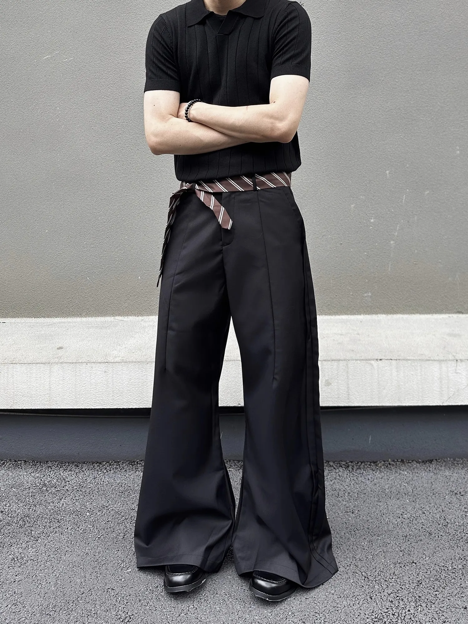 

American Sle High-End Curved Knife Pants Men's Wide Leg Bla Casual Trousers Dra Floor-Length Pants Youth Faion