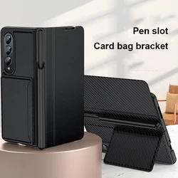 Card Bag Bracket 2 in 1 Leather Case for Samsung Galaxy Z Fold 3 4 5 Side Pen Slot Design Phone Case All-include Magnetic Cover