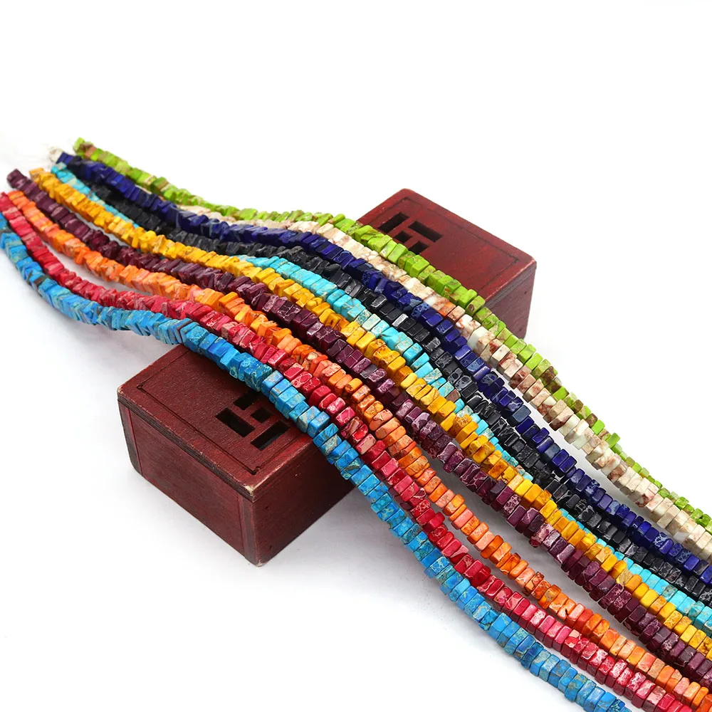 

4x4mm Natural Stone Square Beads Straight-hole Emperor Stone Flat Loose Bead Handmade Retro Necklace Bracelet Jewelry Accessory