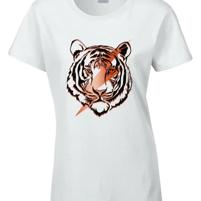 Tiger Lightning Womens T Shirt Animal Art Big Cats Zoo Hippie Sixties Summer