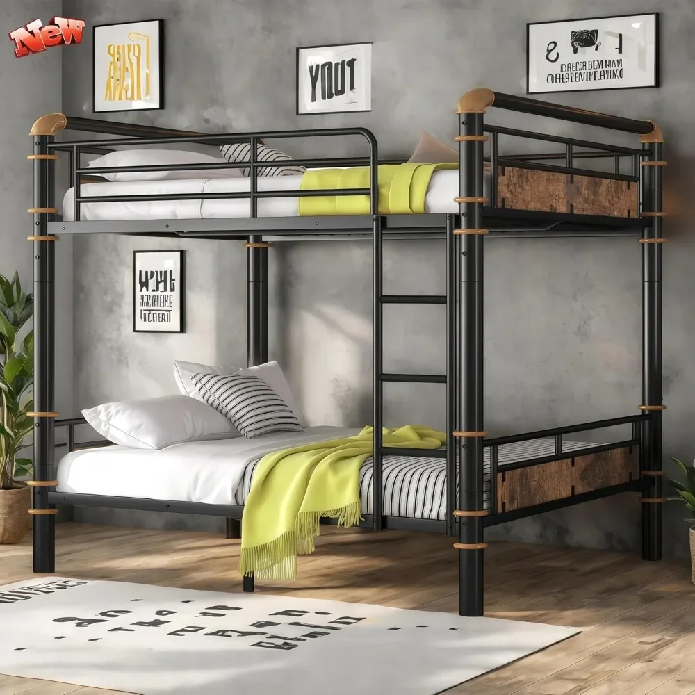 

Metal Full Over Full Bunk Beds for Adults Kids Teens, Convertible Bunk Bed Full Size with Guard