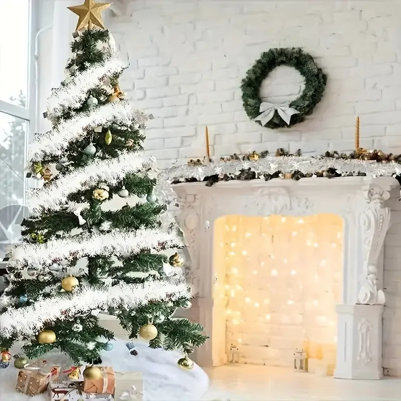 Natal branco cana fitas com flocos de neve diy guirlanda enfeites de árvore de natal grinalda branca pendurado pendente decoração para casa