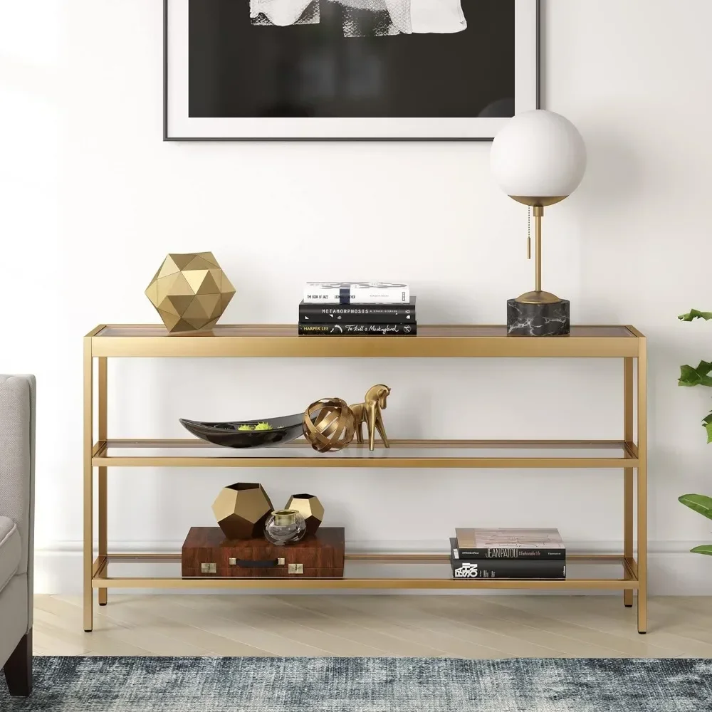 55" Wide Rectangular Console Table in Brass, Entryway Table, Accent Table for Living Room, Hallway