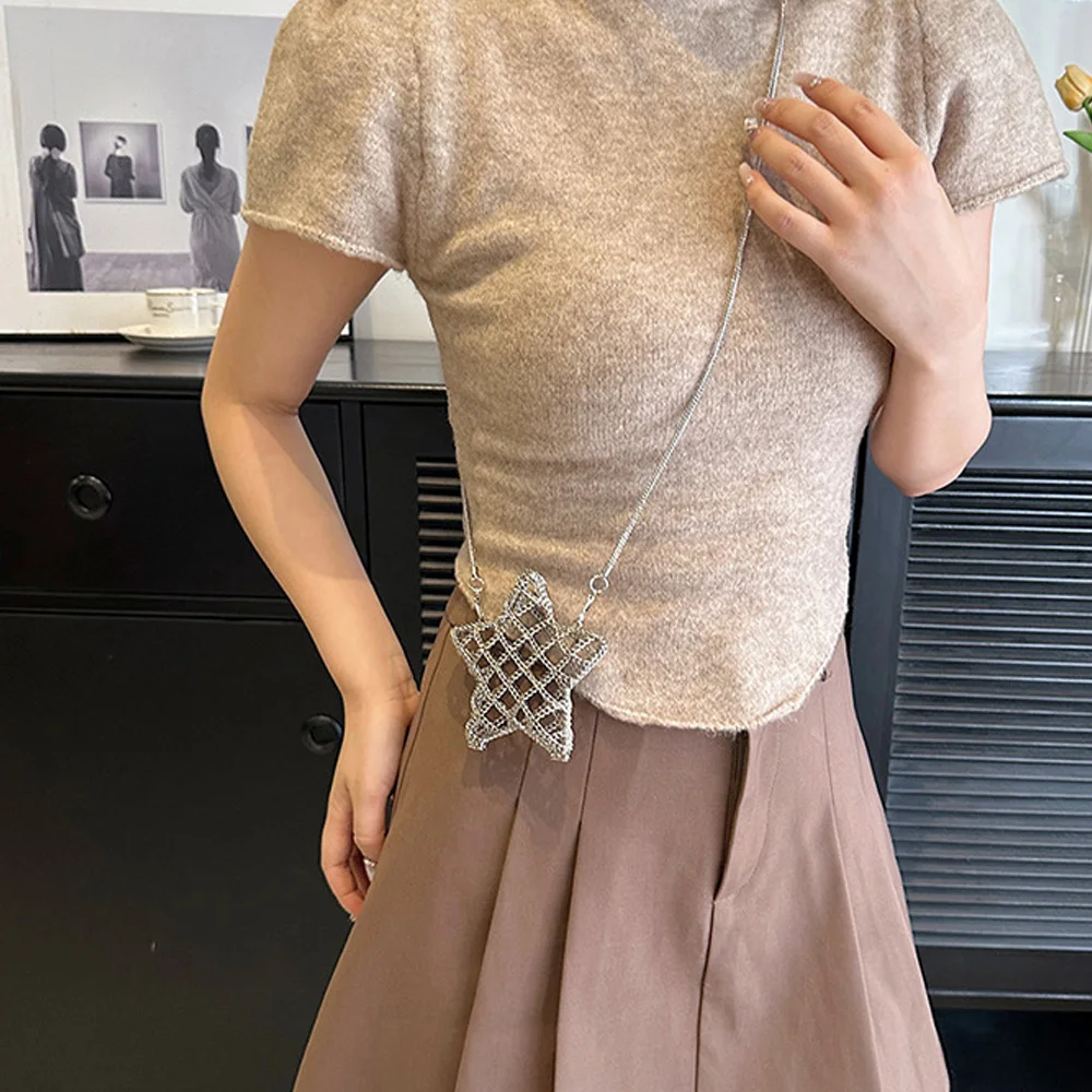 حقيبة كروس بودي جوفاء مع فم معدني للنساء ، حقيبة كتف ذهبية ، جودة عالية ، حقيبة سهرة لطيفة ، مصمم أزياء