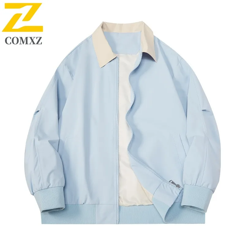 

COMXZ 2025 Мужская куртка с воротником-стойкой, модная модная молодежная куртка с несколькими карманами, весенне-осеннее повседневное легкое пальто