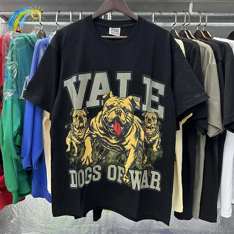

VALE Dog Of War Rhinestone Bing футболка для мужчин и женщин летняя черно-белая футболка высшего качества хлопковая свободная футболка Valley с бирками