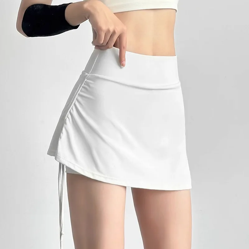 Summer Women Drawstring Athletic Skort High Waist Tennis Skirt for Running Pilates Yoga Fitness Active Bottoms