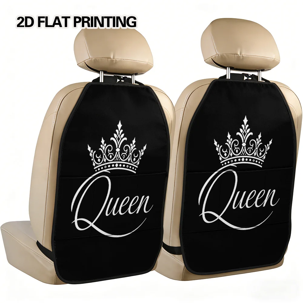 2D Flat Printing, Stylish Interior Accent, 2pcs Queen Crown Car Back Seat Organizer Decorative Print, Foldable And Practical, Su
