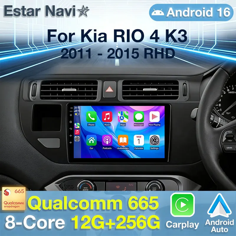 Radio para Auto con Android 16 para Kia RIO 4 K3 2011-2015 (Volante a la Derecha), Reproductor Multimedia GPS, Unidad Principal Navi, Carplay Inalámbrico, Auto 2K QLED 360 DSP