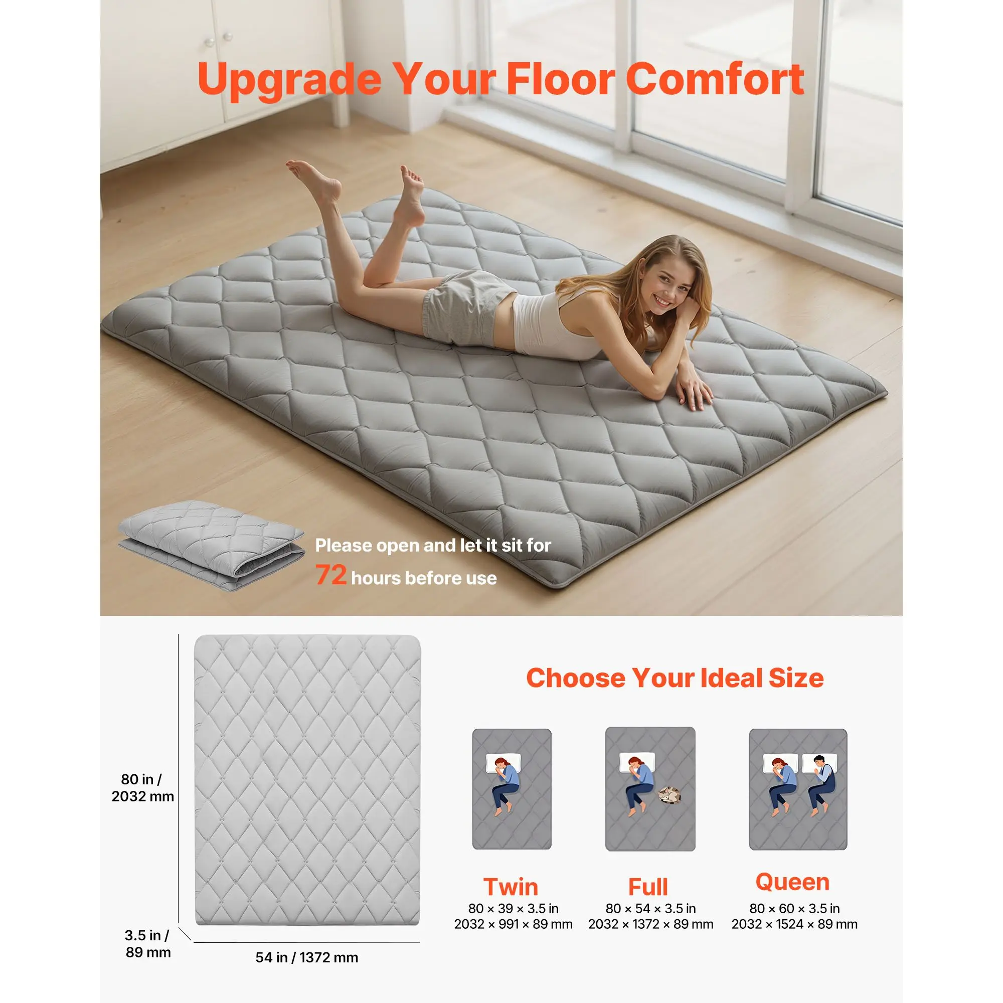 Japanese Tatami Mat, Full Size Foldable Japanese Tatami Mattress, Futon Mattress with Storage Bag & Fastener, 9-Layer Floor Sale