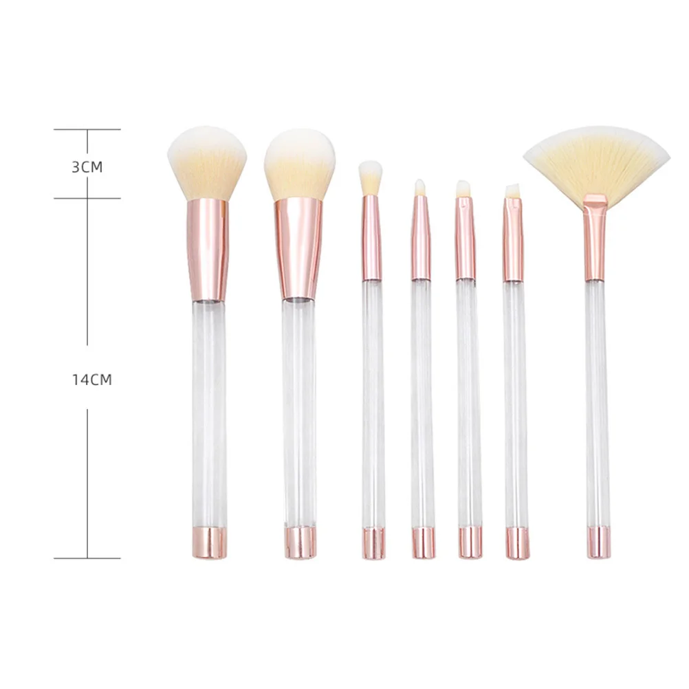 Conjunto de pincéis de maquiagem, 7 peças, cabo de cristal transparente, cerdas de fibra para acabamento natural, uso profissional diário, pincel de pó