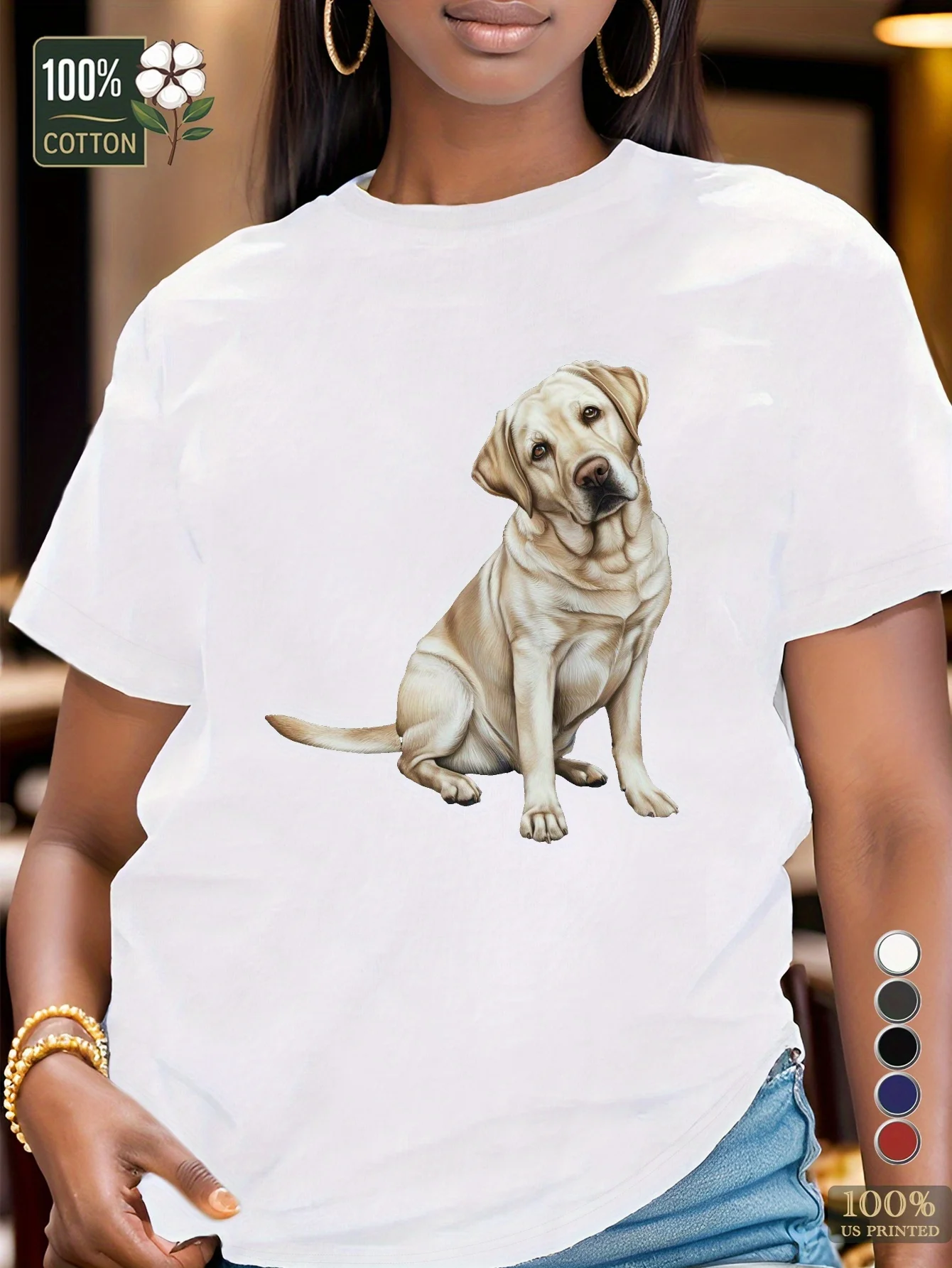 groot formaat casual T-shirt met een realistische gele Labrador retriever-print gemaakt van licht elastische gebreide stof