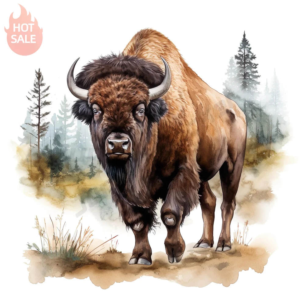 Bison Watercolor Wildlife Buffalo Illustration Nature Art Artistic Sticker For Laptop UV Protection Vinyl Decal Car Styling
