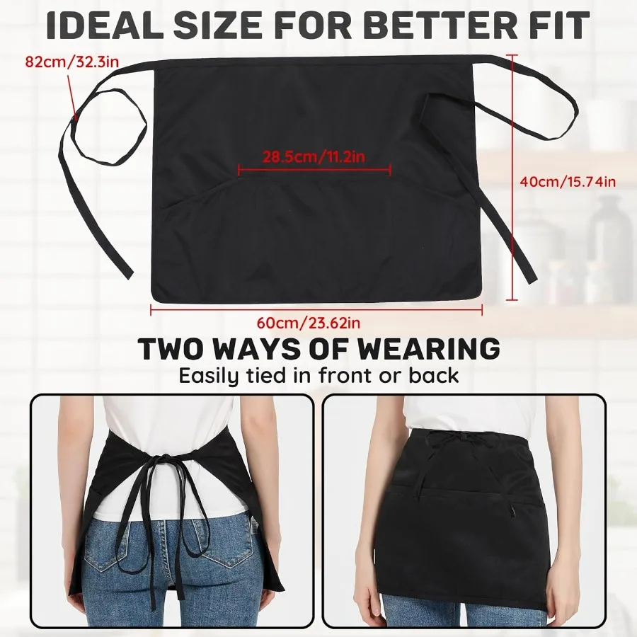 6 عبوات نصف مريلة مقاومة للماء للرجال والنساء تستخدم للطهي والتنظيف مع 3 جيوب متينة وعملية