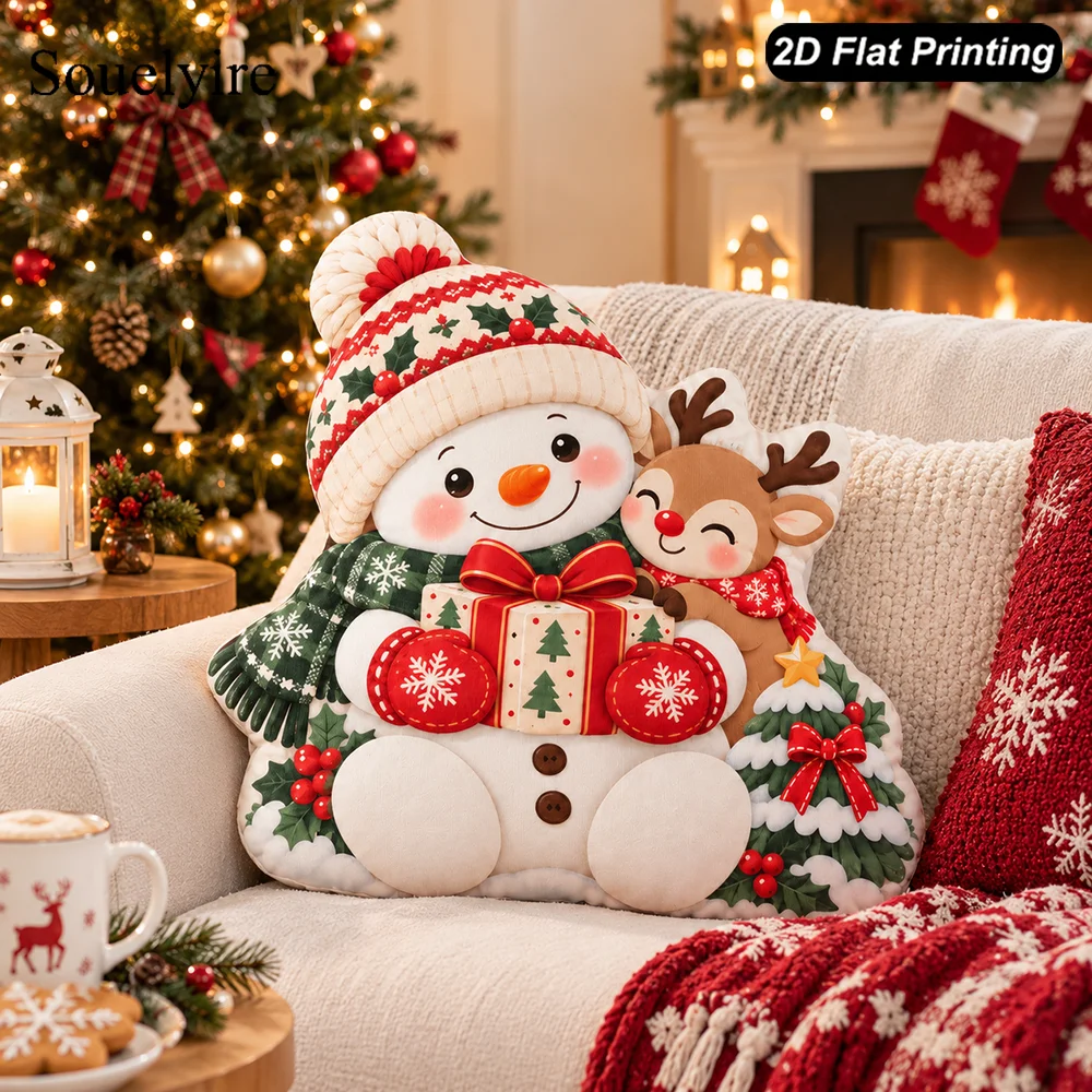Christmas snowman reindeer throw pillow doll, suitable for bedroom, living room, etc., soft fabric, with pillow core