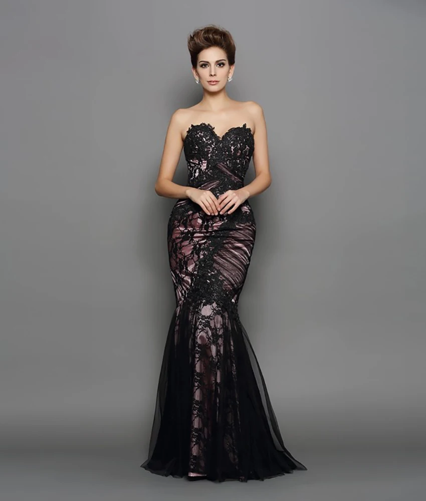 

Customized Sexy Lace Mermaid Evening Dress Delicate Sleeveless Sweetheart Floor Lengthفستان سهرة نسائي Custom Size