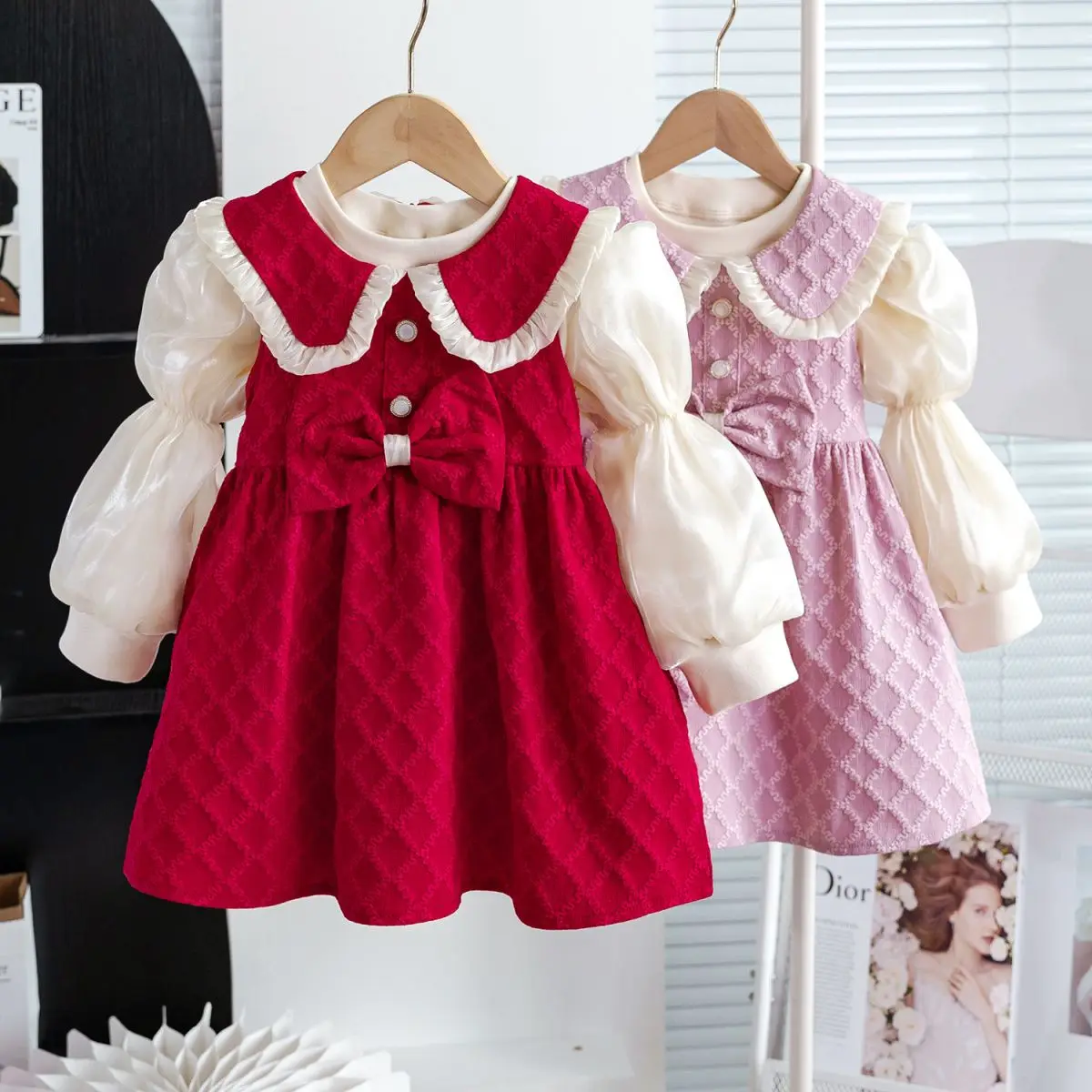 

Girls' Dress Spring and Autumn 2025 New Fashionable Baby Autumn Set Children's Princess Dress New Year's Dress