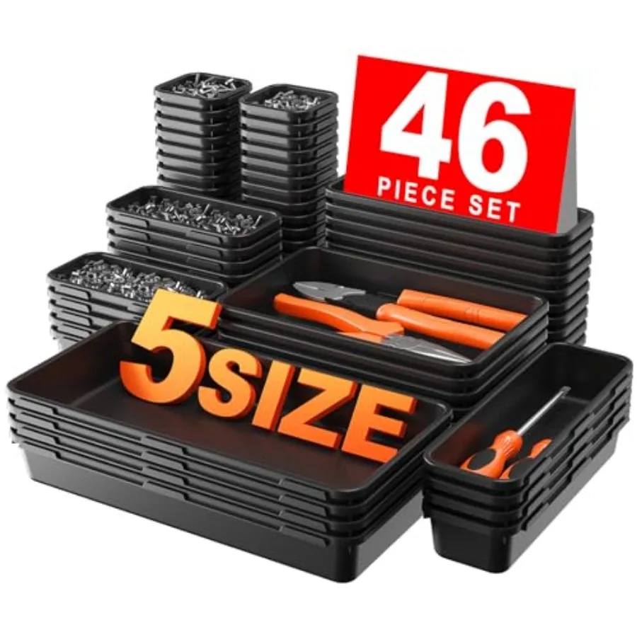 

and 5 Size Tool Box Organizer Tray Divider Set, Bathroom Drawer Organizer Bin, Garage Organization and Storage Toolb