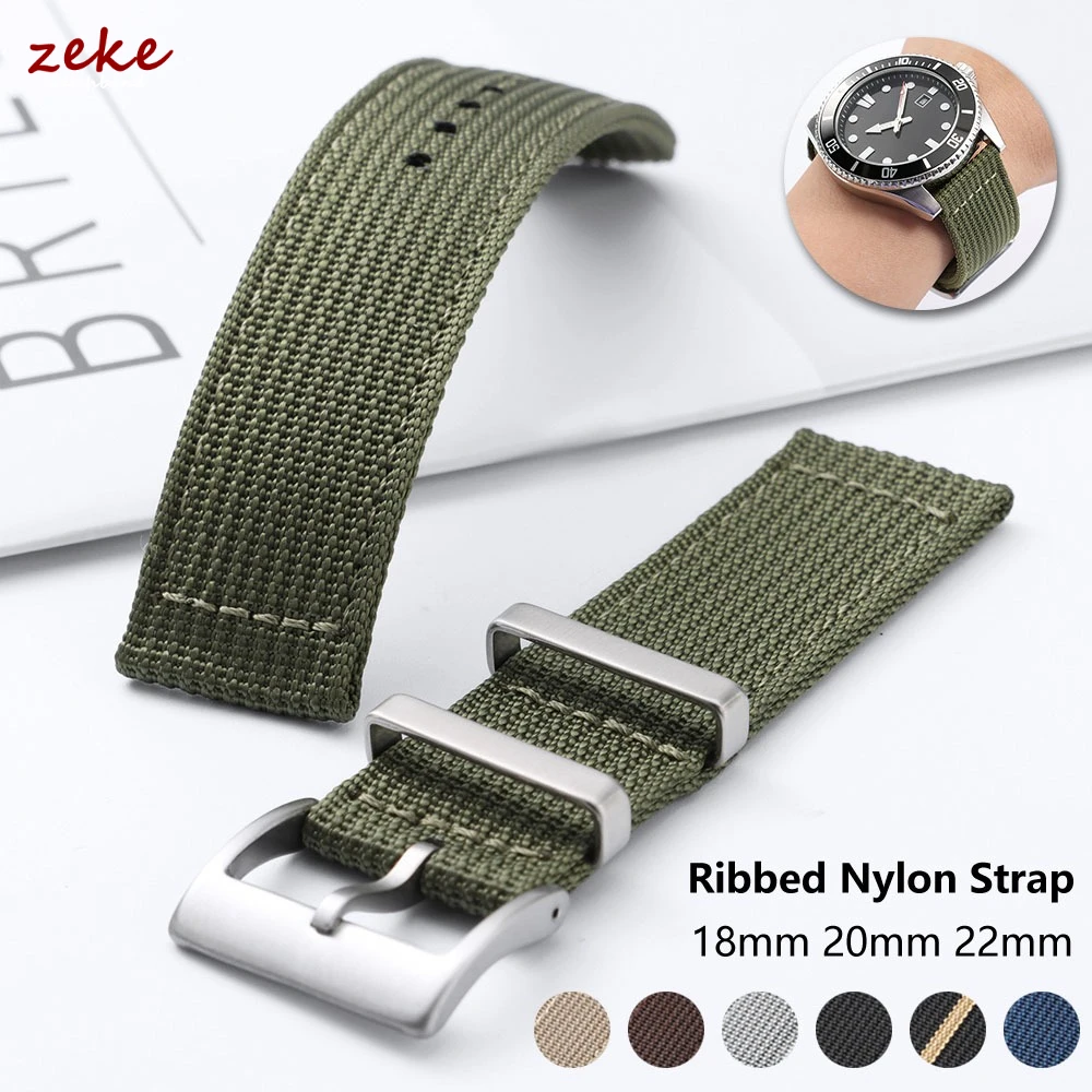 18mm 20mm 22mm Ribbed Nylon Watch Strap Two-Piece Military Sport Style Men Women Replacement Band for Omega Bracelet Accessories