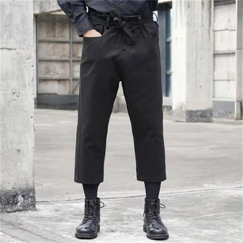 

Прямые осенне-весенние корейские мужские новые брюки и модные темные брюки с украшением в поясе для отдыха, большие размеры, девять минут