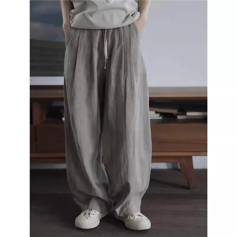 

Casual Men's Wide Leg Pants Dyed Heavy Waed Linen Trousers Autumn Winter plus Size 36kg Couple's Pleated Loose Fit Trousers