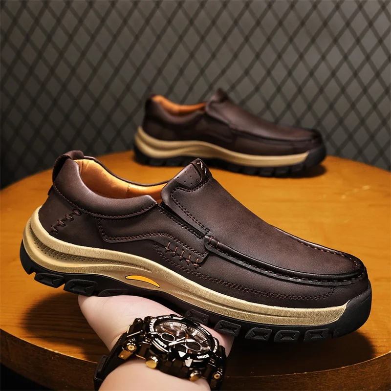 

Men Thick Soled Loafers Hand Sewn Breathable Non Slip Business Casual Shoes Large size (38-48)